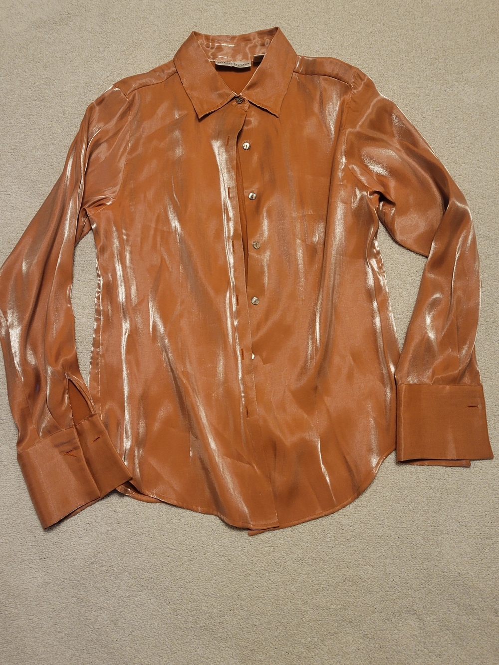 Valerie Stevens Women's Shiny Copper Button-Up Shirt - Long Sleeve Size 10
